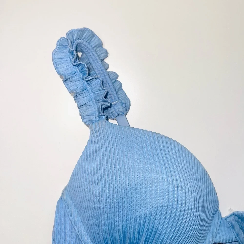Hollister Baby Blue Ruffle Rib Push-up Bikini Top Medium Women’s